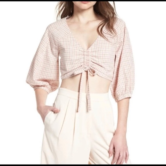 Cinched plaid gingham crop top - Picture 5 of 13